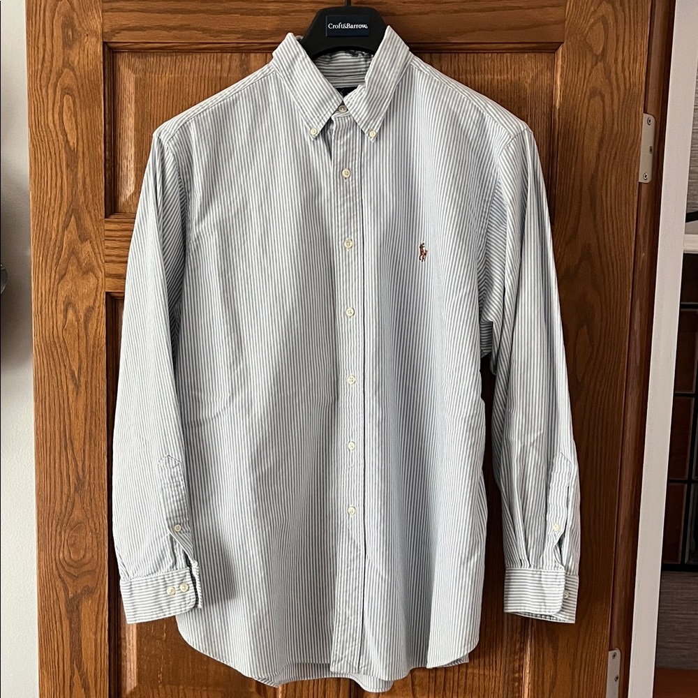 Polo by Ralph Lauren Men's White and Blue Pinstripe Shirt